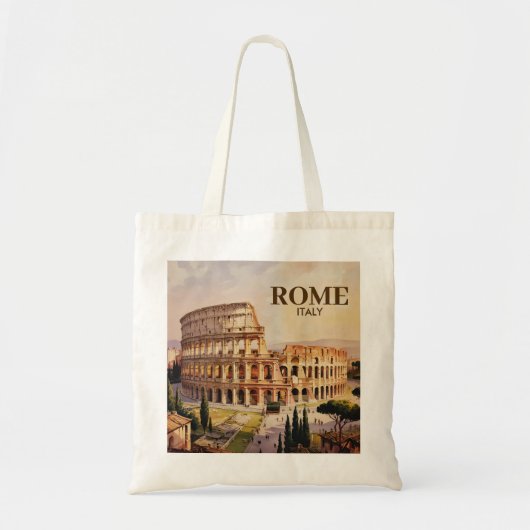 Custom Text Rome Italy Colosseum Retro Watercolor Tote Bag (Voorkant)