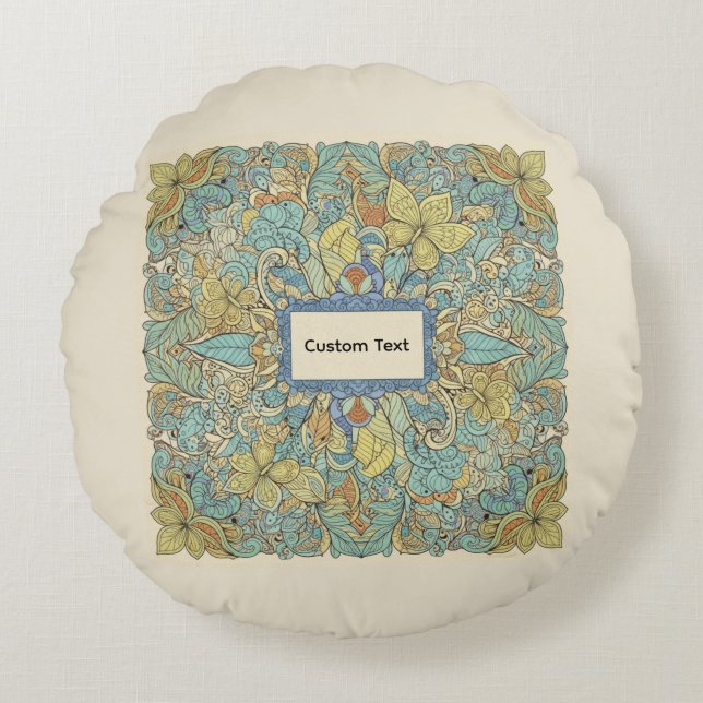 Custom Text Round Zentangle Mandala Pillow Rond Kussen (Voorkant)