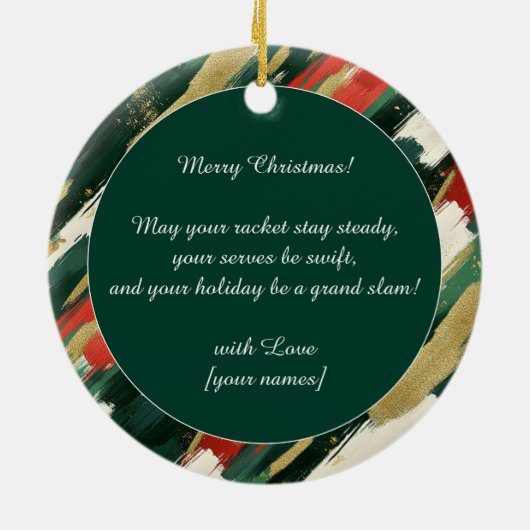 🎾🎄Custom text, Santa Rally Round Keramisch Ornament (Achterkant)