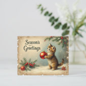 Custom Text Season’s Greetings Kitten Postcard Feestdagenkaart (Staand voorkant)