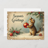 Custom Text Season’s Greetings Kitten Postcard Feestdagenkaart (Voorkant / Achterkant)