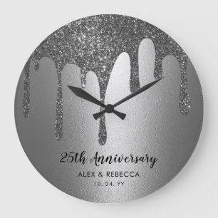Custom Text Silver Drips 25th Wedding Jubileum Grote Klok