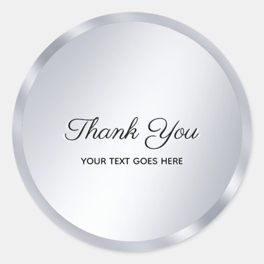 Custom Text Silver Look Template Elegant Thank You Ronde Sticker (Voorkant)