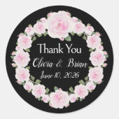 Custom Text, Soft Pink Roses Wreath Names Sticker (Voorkant)