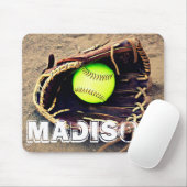 Custom Text Softball Glove and Ball Mousepad Muismat (Met muis)
