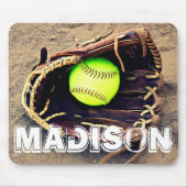 Custom Text Softball Glove and Ball Mousepad Muismat (Voorkant)
