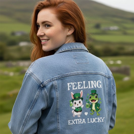 Custom Text St. Patrick's Day Frog and Bunny Denim Jacket