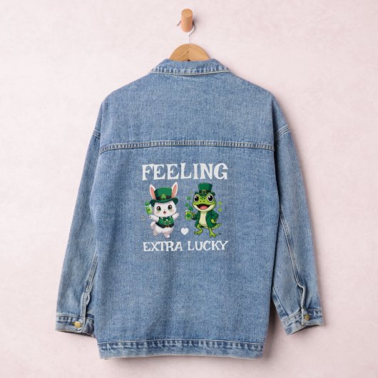 Custom Text St. Patrick's Day Frog and Bunny Denim Jacket (Hangar)