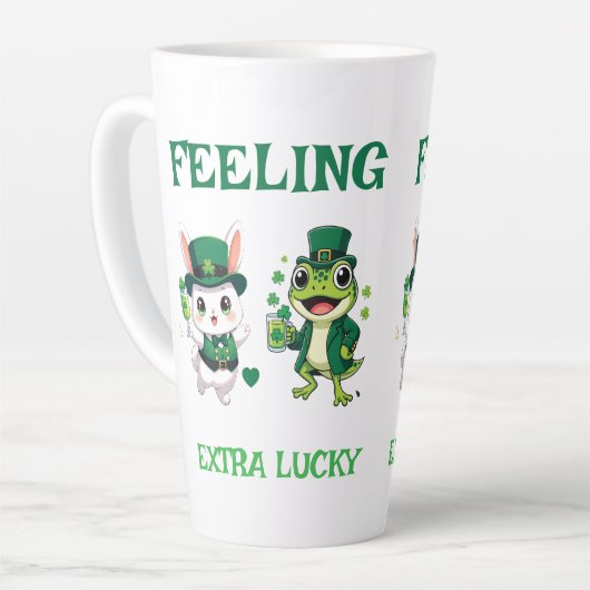 Custom Text St. Patrick's Day Frog and Bunny Latte Mok (Linkerhoek)