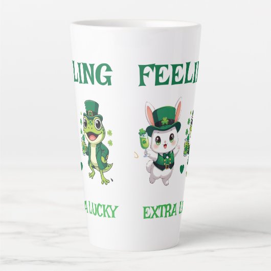 Custom Text St. Patrick's Day Frog and Bunny Latte Mok (Voorkant)