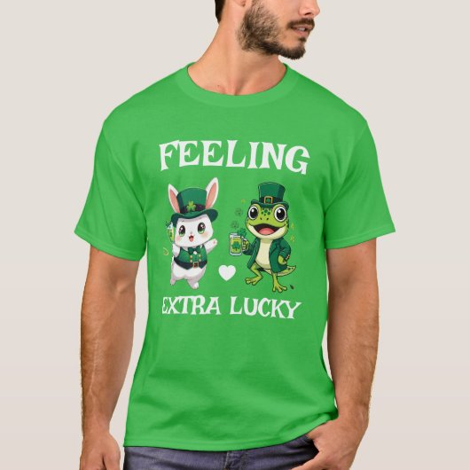 Custom Text St. Patrick's Day Frog and Bunny T-shirt (Voorkant)