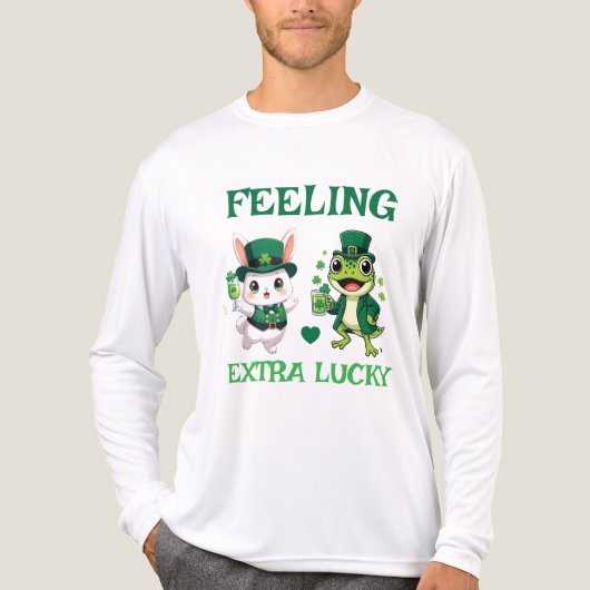 Custom Text St. Patrick's Day Frog and Bunny Tri-Blend Shirt (Voorkant volledig)