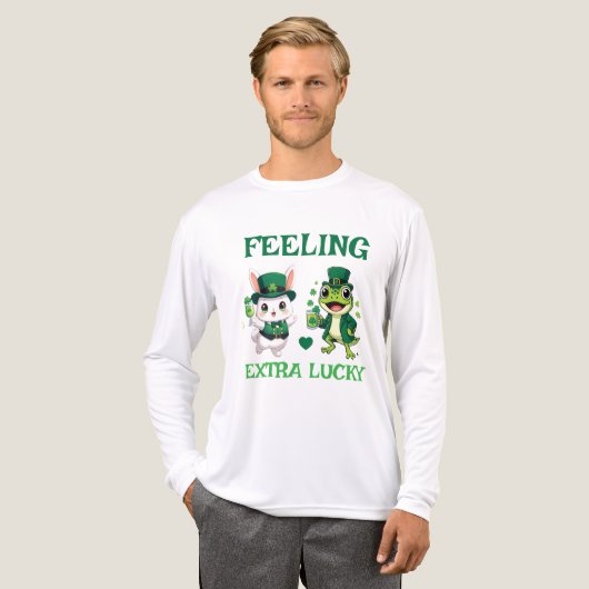 Custom Text St. Patrick's Day Frog and Bunny Tri-Blend Shirt (Voorkant)