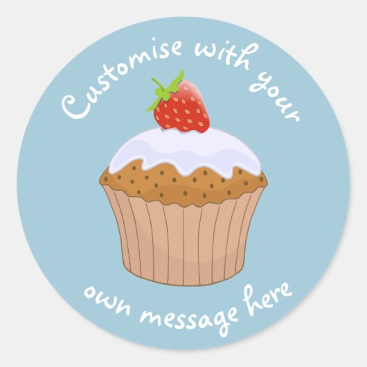 Custom Text Strawberry Bun Blue Ronde Sticker (Voorkant)