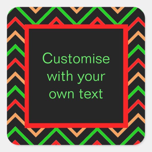 Custom Text Trendy Chevron Black Vierkante Sticker (Voorkant)