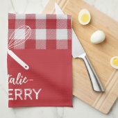 Custom text Trendy classic tartan red white match Theedoek (Quarter Fold)