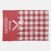 Custom text Trendy classic tartan red white match Theedoek (Horizontaal)