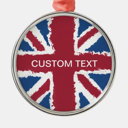 Custom Text Union Jack Flag Art van Heva Weva Metalen Ornament (Voorkant)