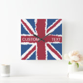 Custom Text Union Jack Flag Art van Heva Weva Vierkante Klok (Huis)