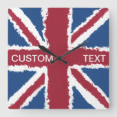 Custom Text Union Jack Flag Art van Heva Weva Vierkante Klok (Voorkant)