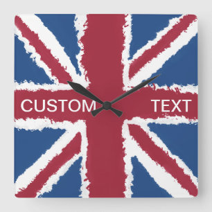 Custom Text Union Jack Flag Art van Heva Weva Vierkante Klok