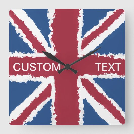 Custom Text Union Jack Flag Art van Heva Weva Vierkante Klok (Voorkant)