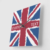 Custom Text Union Jack Flag Art van Heva Weva Vierkante Klok (Hoek)