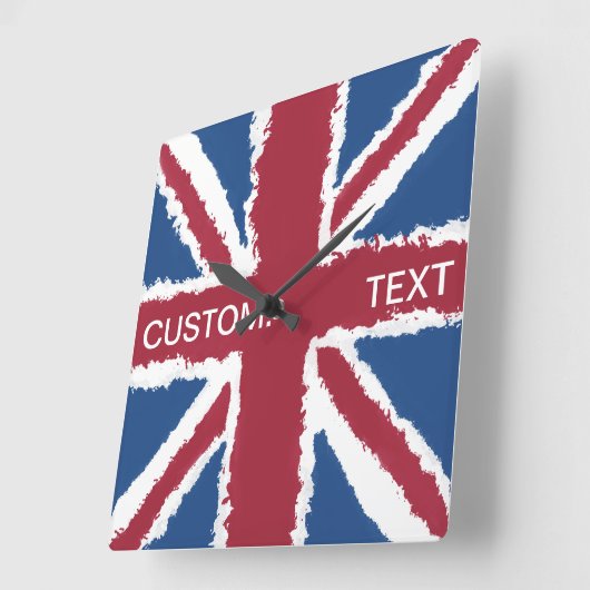 Custom Text Union Jack Flag Art van Heva Weva Vierkante Klok (Hoek)