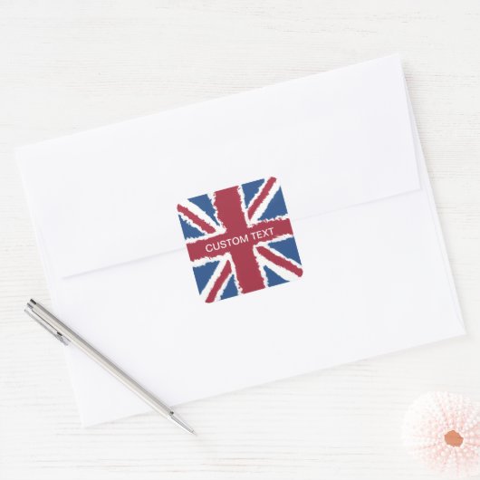 Custom Text Union Jack Flag Art van Heva Weva Vierkante Sticker (Envelop)