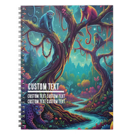 Custom Text Vibrant Jungle Monkeys Whimsical Notitieboek