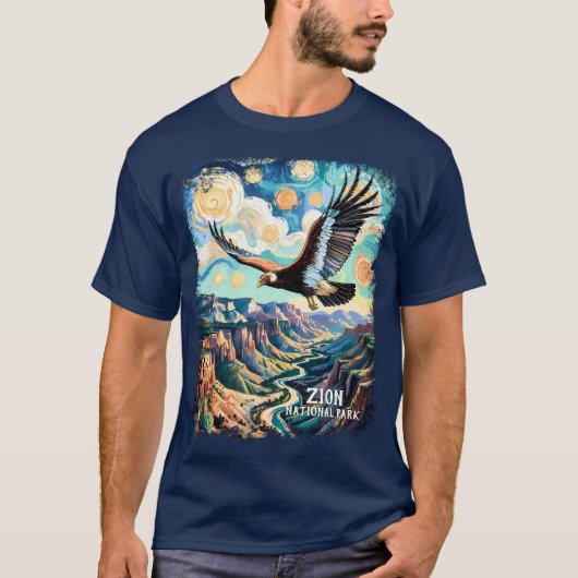 Custom Text Vibrant Zion Canyon Bird Condor Retro T-shirt (Voorkant)