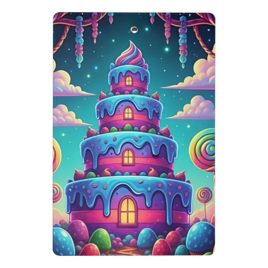 Custom Text Whimsical Candy Cake Illustration Mini Klembord (Achterkant)