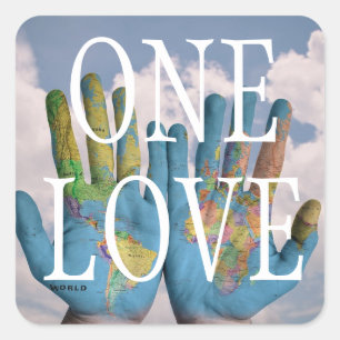 Custom Text World Peace Wereldbol Map on Hand One  Vierkante Sticker