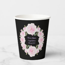 Custom Texts Pink Rose Wreath Paper Cup Graduation Papieren Bekers