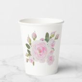 Custom Texts, Pink Roses Wreath Paper Cups Party Papieren Bekers (Achterkant)