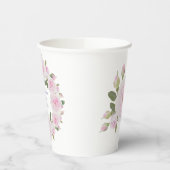 Custom Texts, Pink Roses Wreath Paper Cups Party Papieren Bekers (Links)