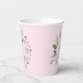 Custom Texts Pink Roses Wreath Paper Cups Wedding Papieren Bekers (Links)