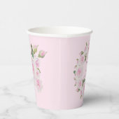 Custom Texts Pink Roses Wreath Paper Cups Wedding Papieren Bekers (Rechts)