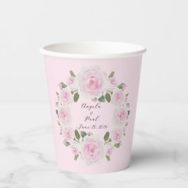 Custom Texts Pink Roses Wreath Paper Cups Wedding Papieren Bekers