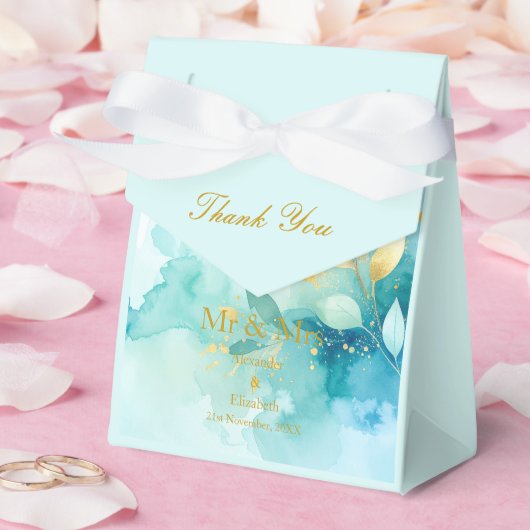 Custom Thank You Gold Script Mr & Mrs Fresh Mint Bedankdoosjes (Huwelijk)