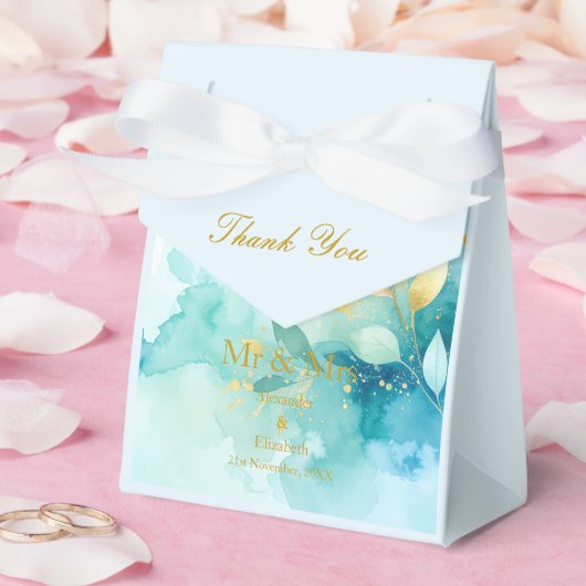 Custom Thank You Gold Script Mr & Mrs Fresh Mint Bedankdoosjes (Huwelijk)