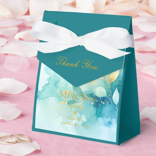Custom Thank You Gold Script Mr & Mrs Fresh Mint Bedankdoosjes (Huwelijk)