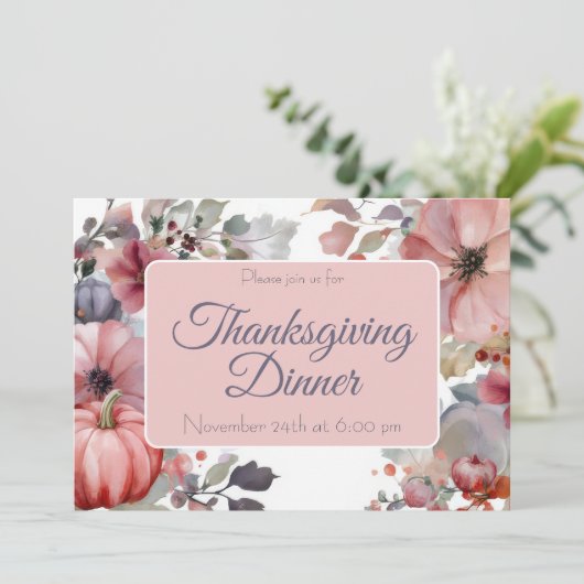Custom Thanksgiving Dinner Pumpkin Invitation Kaart (Staand voorkant)