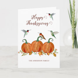 Custom Thanksgiving Hummingbirds and Pumpkins Feestdagen Kaart