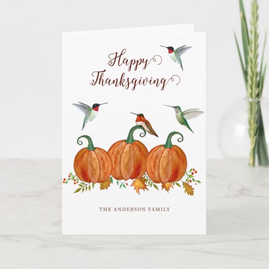 Custom Thanksgiving Hummingbirds and Pumpkins Feestdagen Kaart (Voorkant)