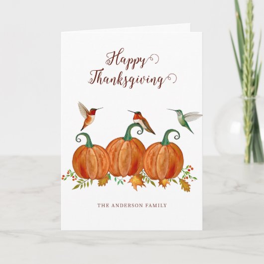Custom Thanksgiving Hummingbirds and Pumpkins Feestdagen Kaart (Voorkant)