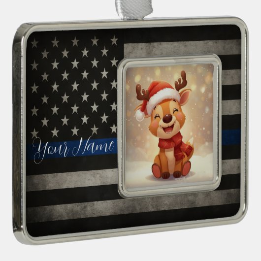 Custom Thin Blue Line Framed Ornament (Rechts)