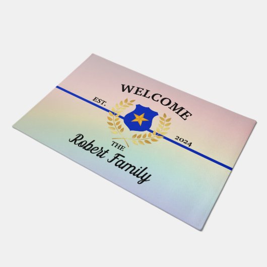 Custom Thin Blue Line Politie Badge Welkom Deurmat (Schuin)