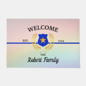 Custom Thin Blue Line Politie Badge Welkom Deurmat (Voorkant)