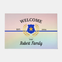 Custom Thin Blue Line Politie Badge Welkom Deurmat